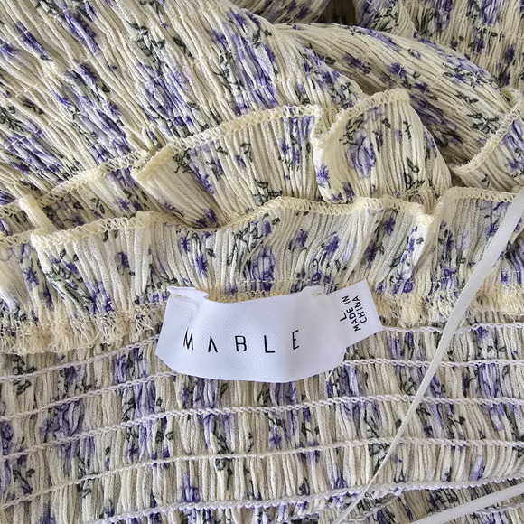 Mable Esme Sleeveless Tiered Ruffle Dress Women's L Yellow Purple Floral Midi - Picture 3 of 16